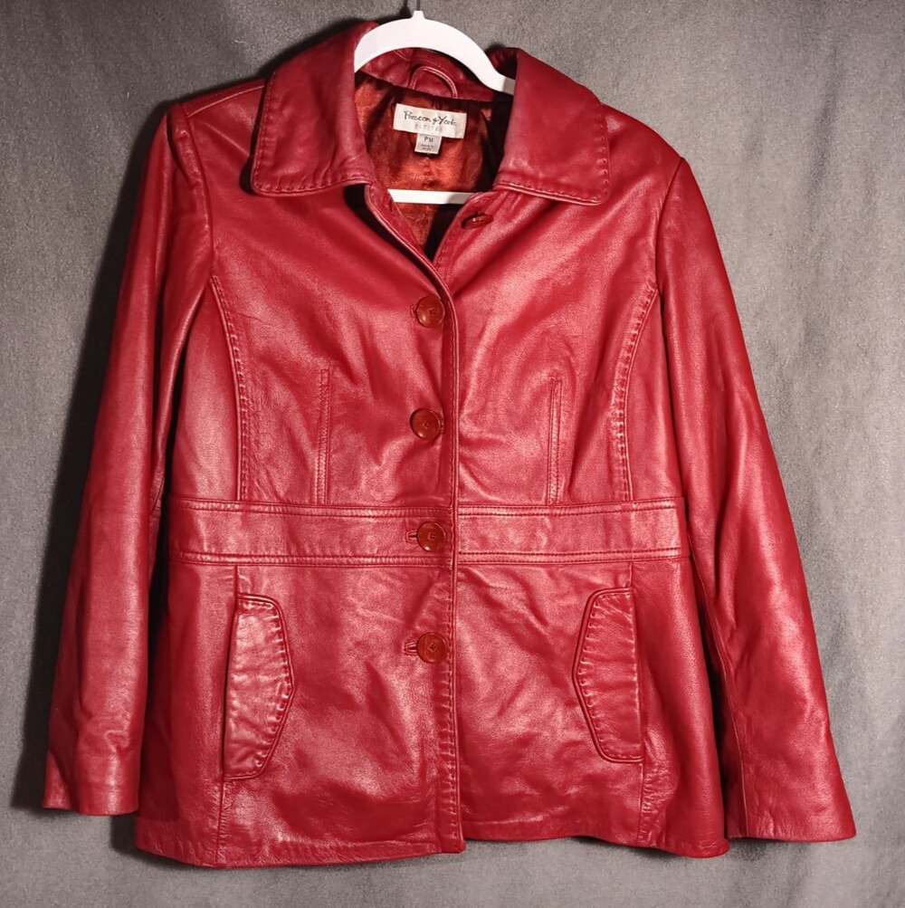 Vintage Preston York Red Lamb Skin Leather Jacket Blazer Coat Petite Medium Y2K